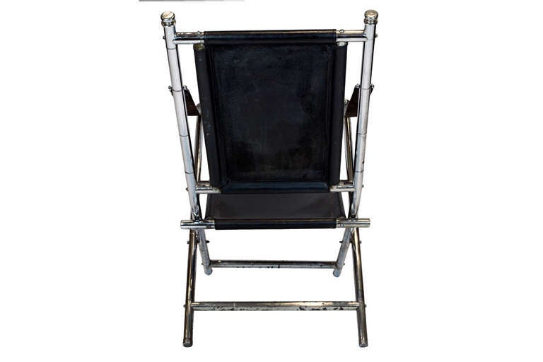 Chrome and Black Leather Folding Chair, Possibly by Maison Jansen In Good Condition In Palm Beach, FL