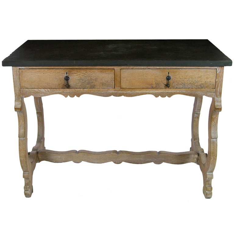 Fabulous Arts & Crafts Limed Oak and Slate Console/Desk