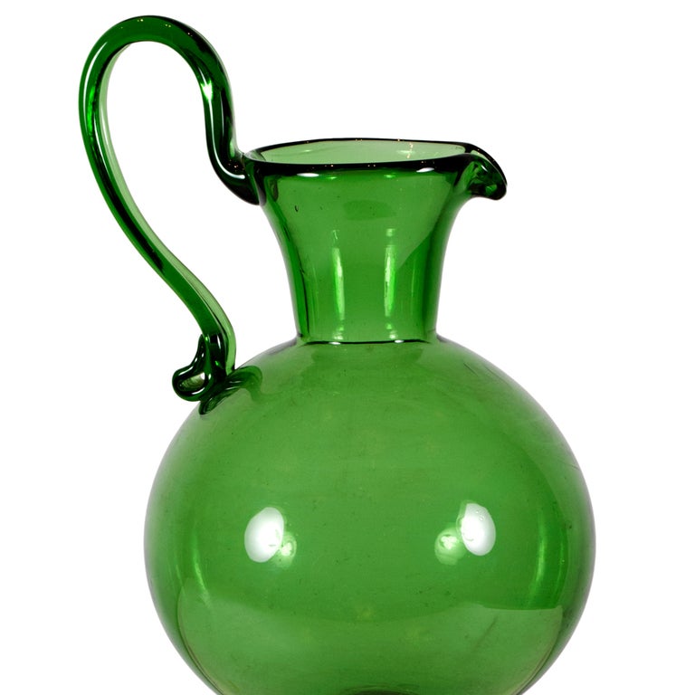 Vintage Italian Empoli Green Glass Pitcher