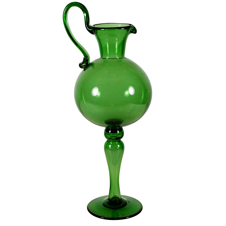 Vintage Italian Empoli Green Glass Pitcher