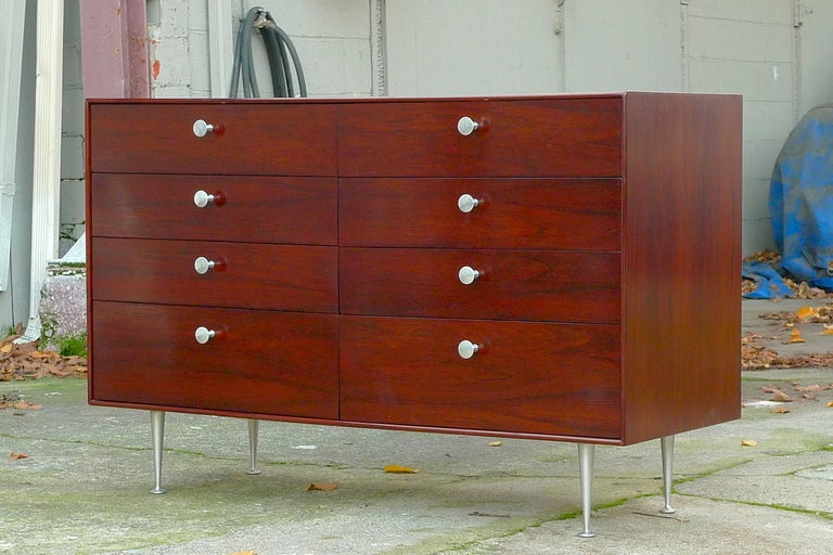 George Nelson vintage midcentury modern rosewood dresser for Herman Miller, 1955
Nelson midcentury modern “Thin Edge,” Series Herman Miller Catalog #5221, with polished aluminum pulls
Dresser: 8 drawer Rosewood w/Aluminum Pulls
*Notes: George