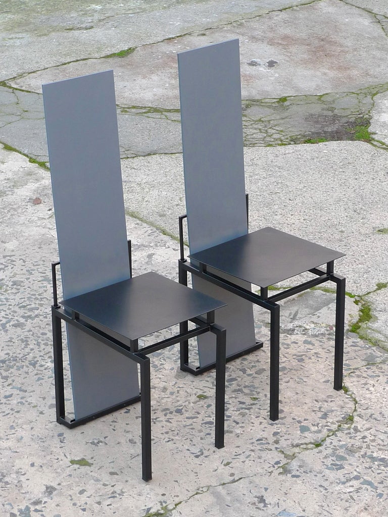 Nemo Editions Vintage Pair of Memphis-Movement, Gerrit Rietveld inspired Regal Chairs by Domingo & Scali
Alain Domingo & Francois Scali’s Regal Chair is the most famous example of Nemo Editions, France, 1984.
Furniture truly meets art with this