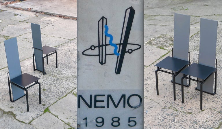 20th Century Nemo Editions Memphis Era Rietveld Inspired Regal Chairs 1985 For Sale