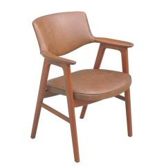 E. Kirkegaard Teak Arm/Desk Chair in Chocolate Brown Leather E. Kirkegaard Teak Arm/Desk Chair in Chocolate Brown Leather