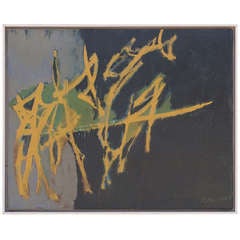 Robert Kaess Yellow & Green Horizontal Abstract Painting