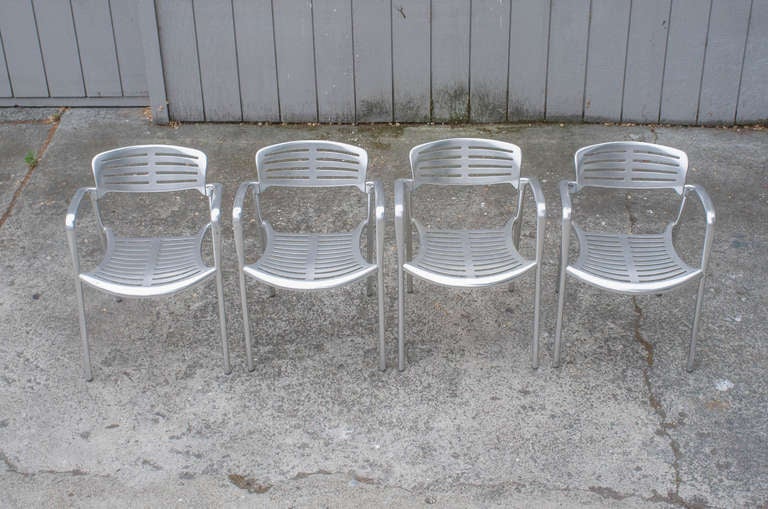 Set of four cast-aluminum outdoor chairs by Jorge Pense.
The now classic 
