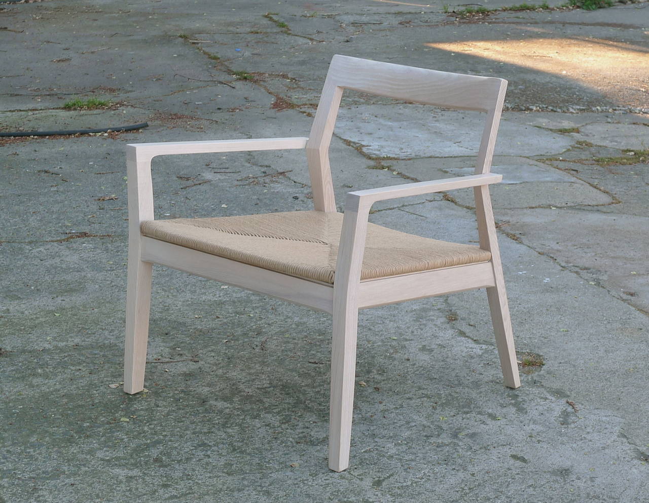 Contemporary Marc Krusin for Knoll Midcentury-Modern Inspired White Ash and Jute Arm Chair For Sale