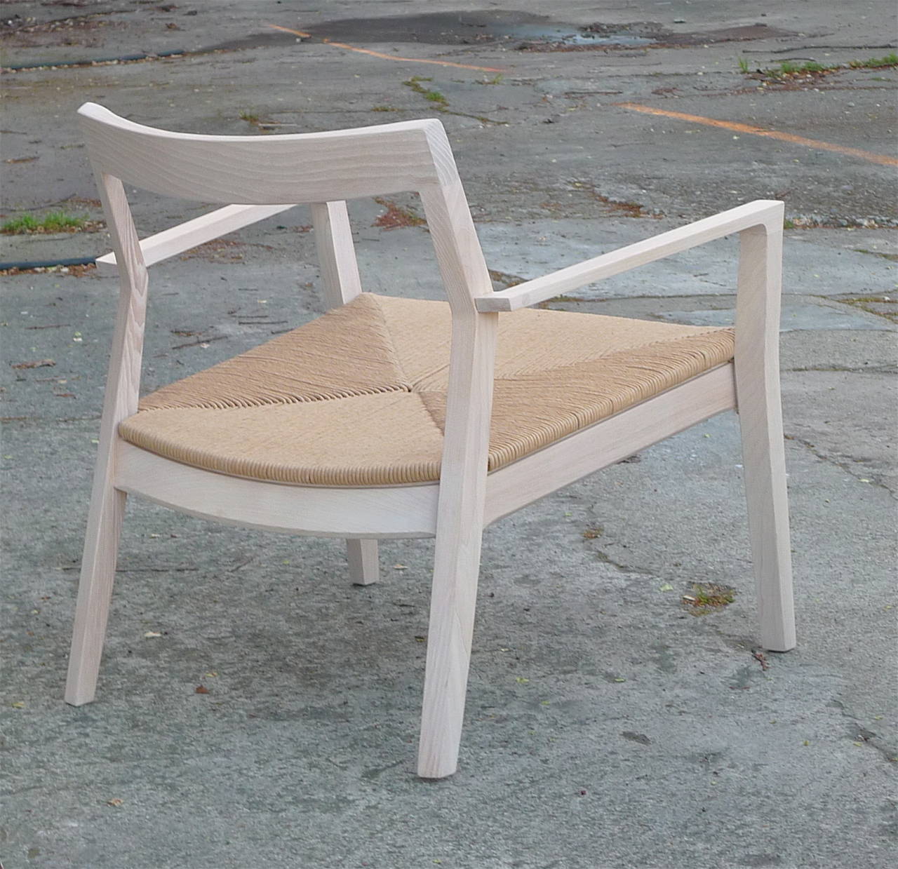 American Marc Krusin for Knoll Midcentury-Modern Inspired White Ash and Jute Arm Chair For Sale