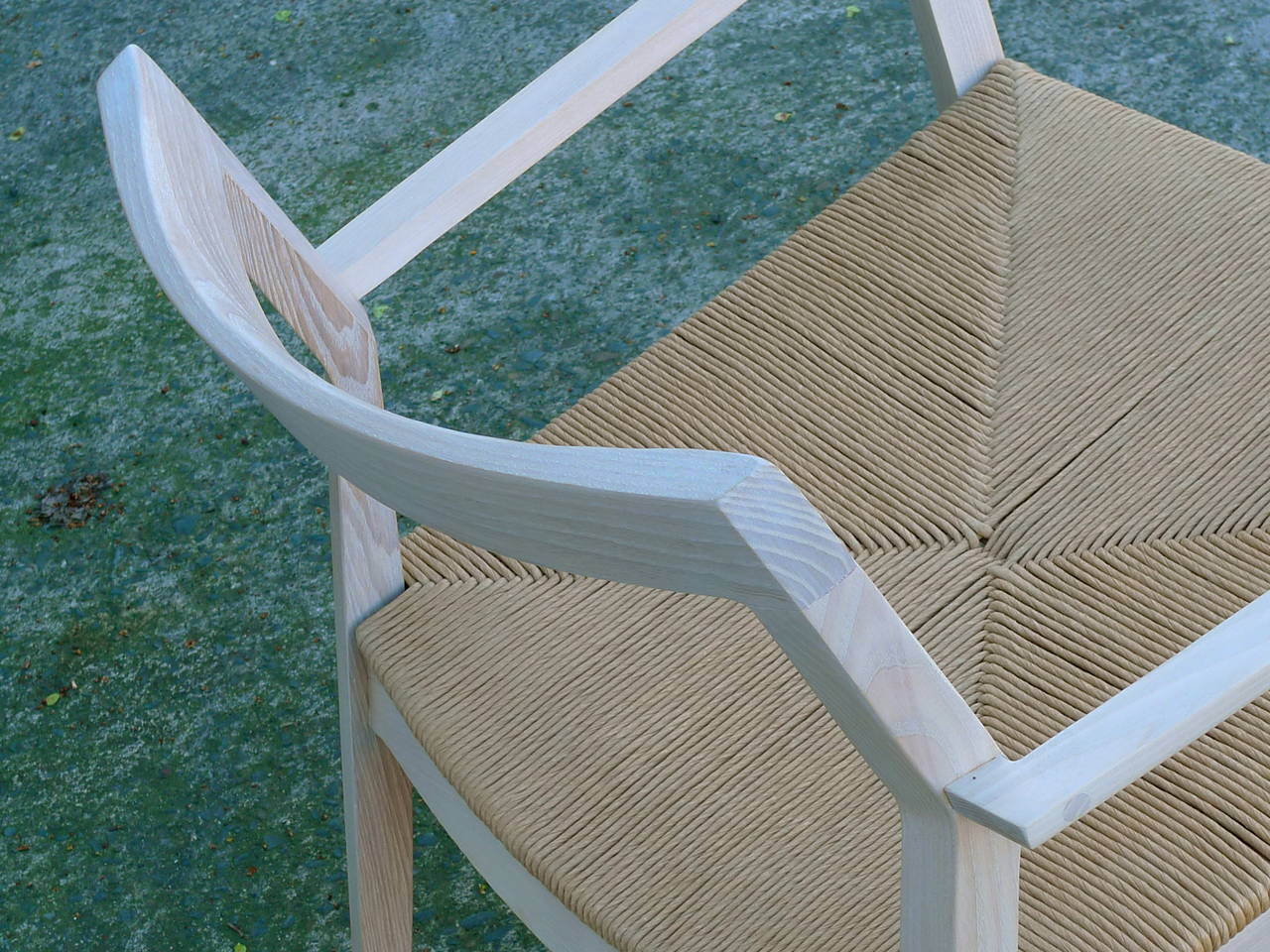 Beech Marc Krusin for Knoll Midcentury-Modern Inspired White Ash and Jute Arm Chair For Sale