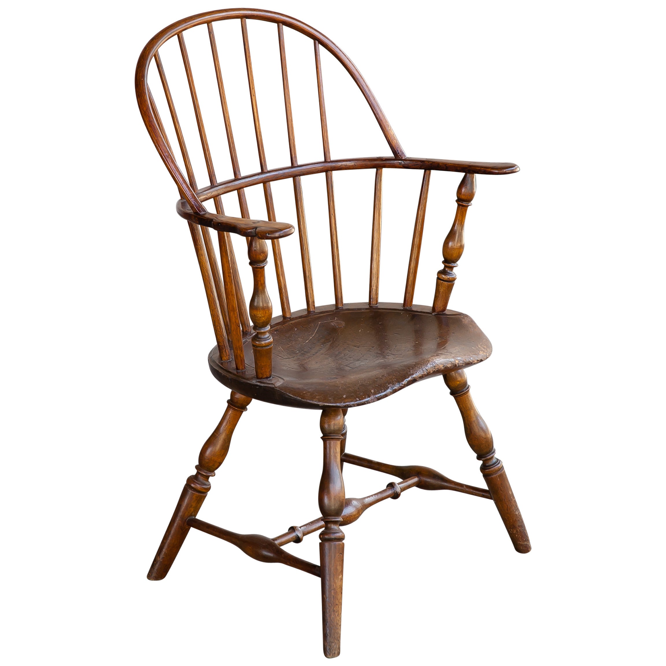 Vintage Early American Sack-Back Windsor Armchair For Sale