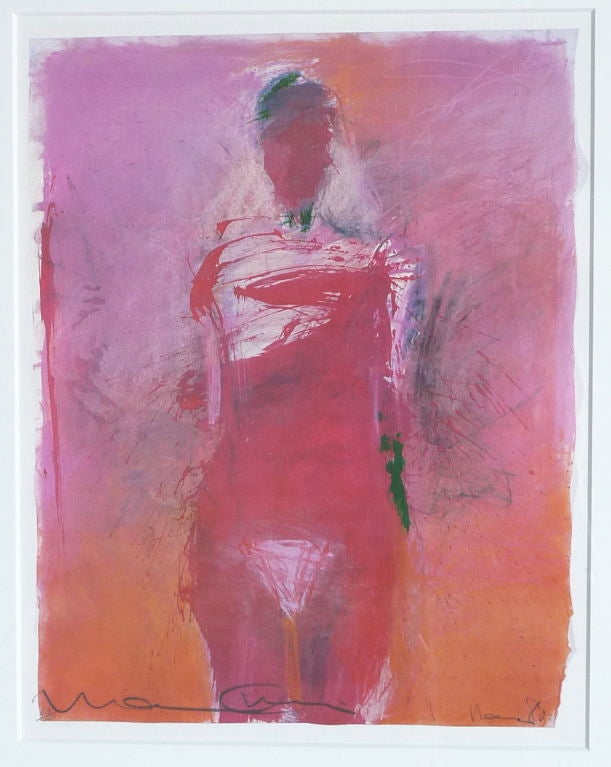 Screenprint numbered edition of original watercolor by Manuel Neri (b. 1930).  “Pink Woman,” 63/100, 1980.  Artist signed and numbered in pencil lower left.  

Vibrant, fully saturated colors in Rothko inspired color field anchor Neri's
