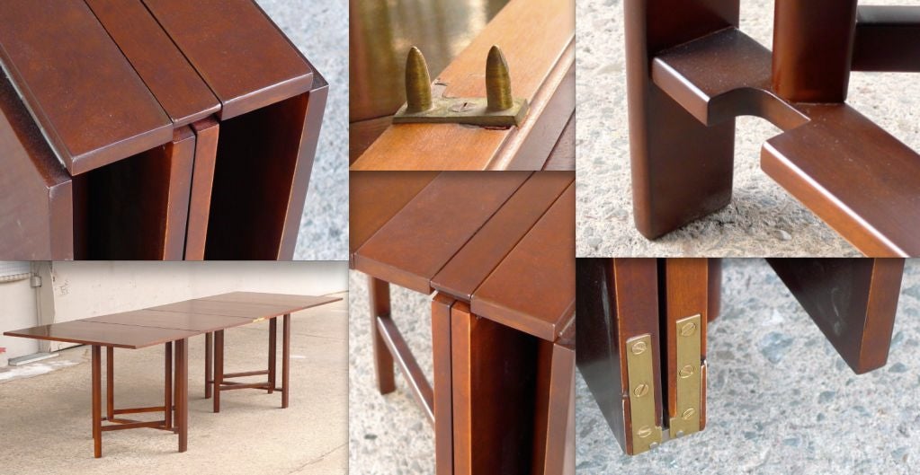 Brass Bruno Mathsson Inspired Walnut Gate Leg Table