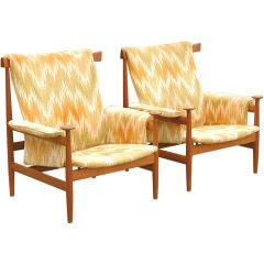 Finn Juhl pair of Bwana Lounge Chairs with Ottomans