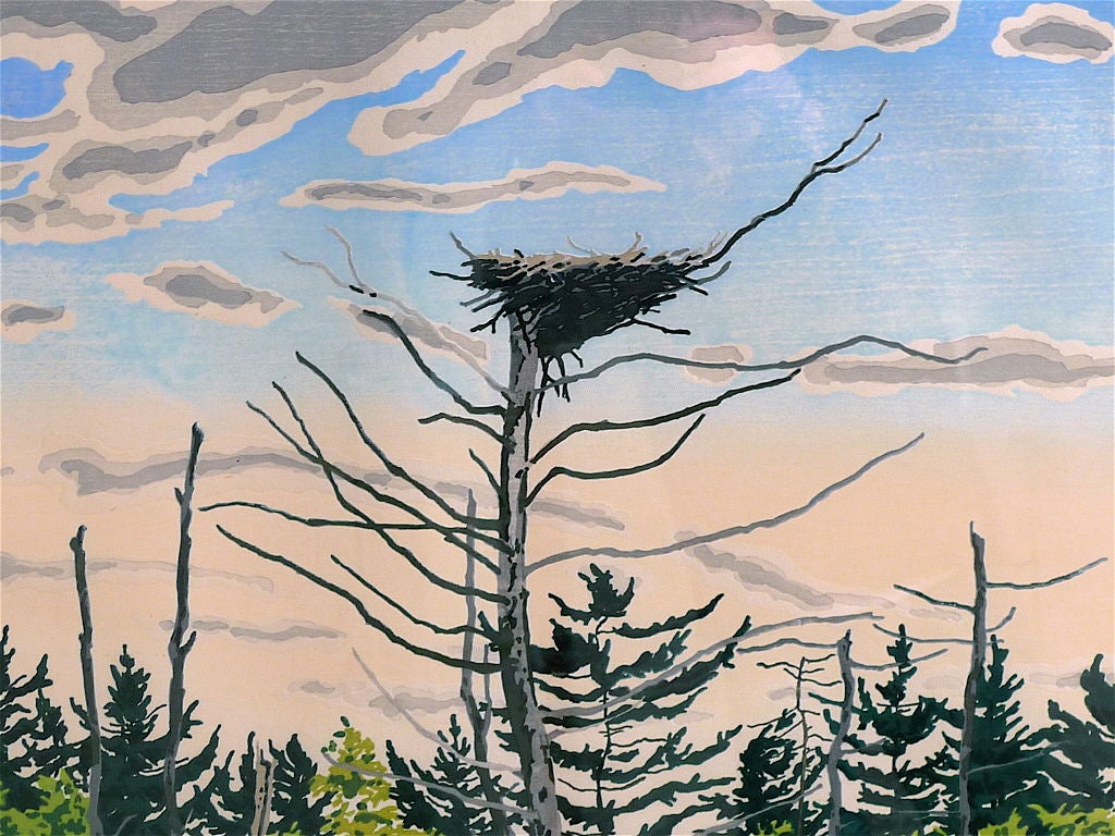 American Neil Welliver Woodcut “Osprey’s Nest” 1979