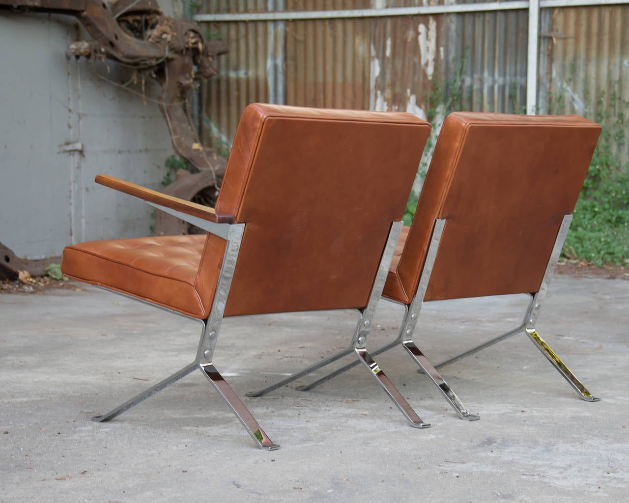 Mid-Century Modern Vintage Leather Lounge Chairs by the U.S. Royal Metal Corporation