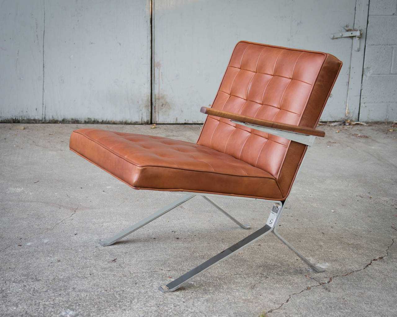 Chrome Vintage Leather Lounge Chairs by the U.S. Royal Metal Corporation