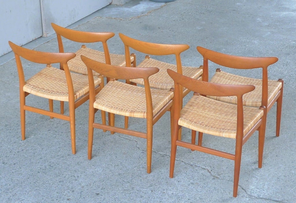 Hans Wegner Set of Six Heart Chairs for CM Madsens, 1953 In Excellent Condition In San Francisco, CA