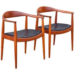 Hans Wegner Vintage Pair of Teak Round Chairs
