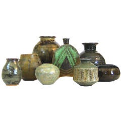 Vintage Collection of Mid-Century Green/Brown Ceramics