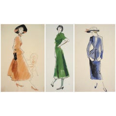 Collection of 6 Original 1950s Fashion Illustrations