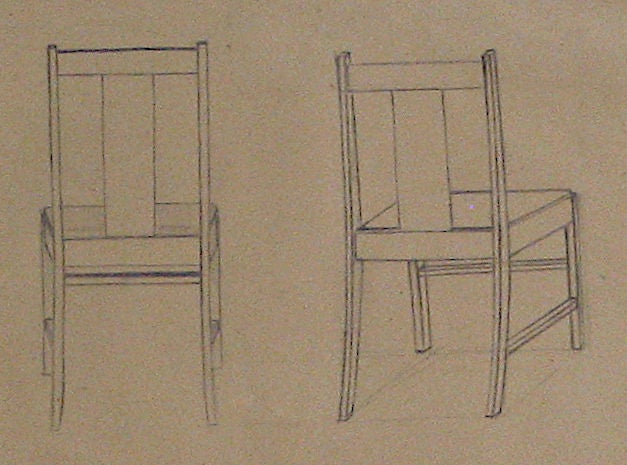 20th Century Joel Rosen Graphite Drawing of Four Chairs