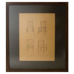 Joel Rosen Graphite Drawing of Four Chairs