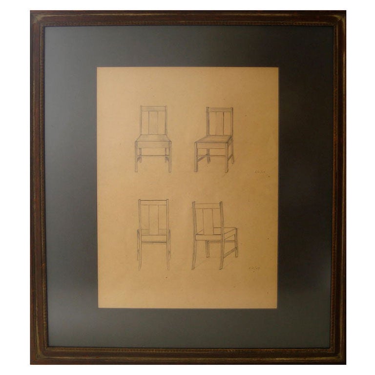 Joel Rosen Graphite Drawing of Four Chairs