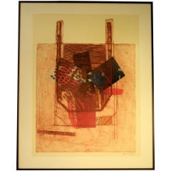 Used Abstract Expressionist Collograph & Mixed Media, 1995