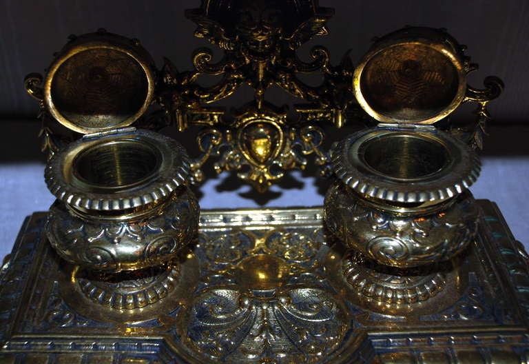 19th Century Antique English Victorian Brass Inkwell