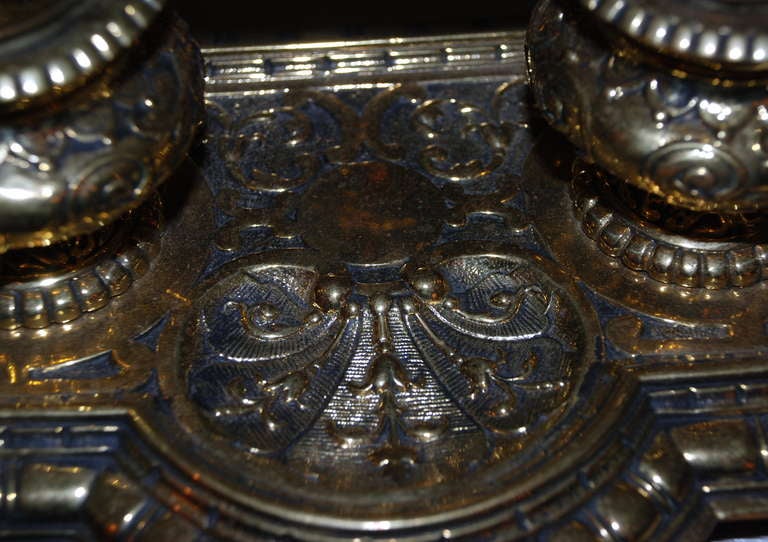Antique English Victorian Brass Inkwell 2