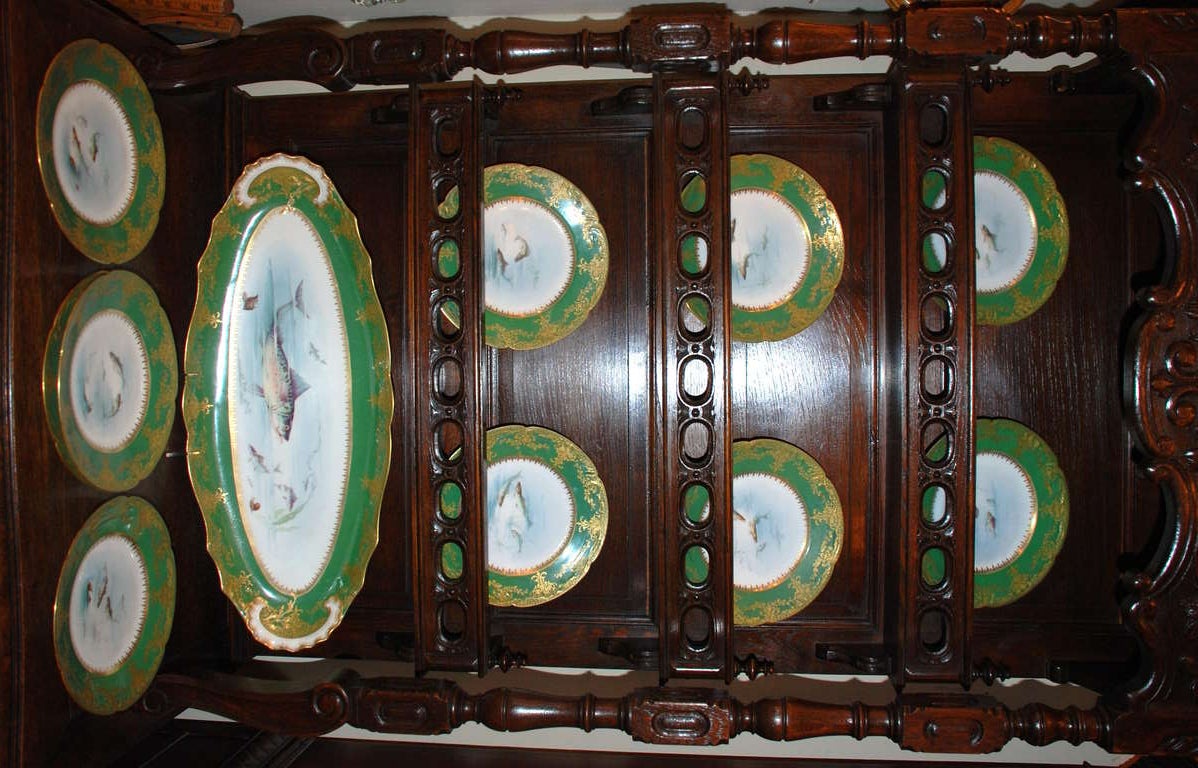 Antique French Hand painted Haviland Limoges Fish Set With Platter Circa 1880