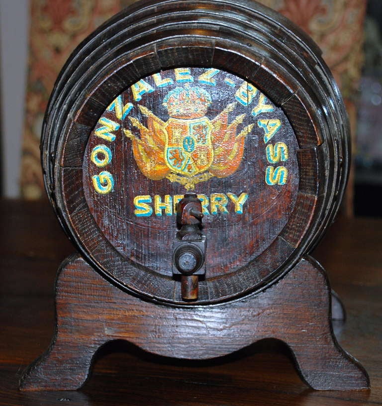 Antique Oak Sherry Barrel on Stand Circa 1900-1910