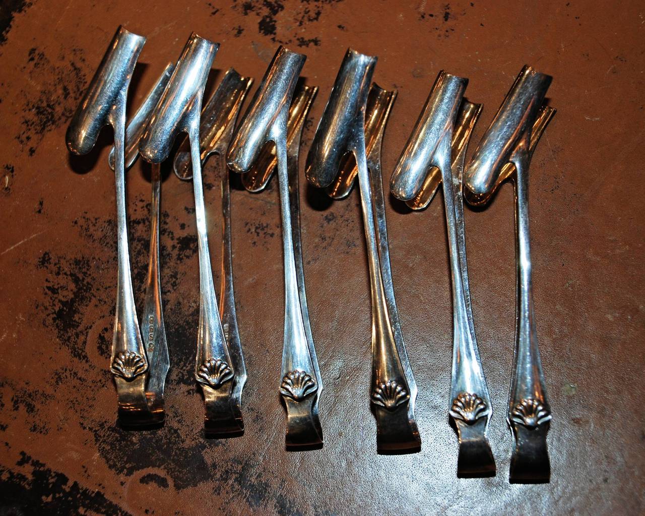 Set of 6 Antique Sheffield Silver-plate (Kings Pattern) Asparagus Tongs