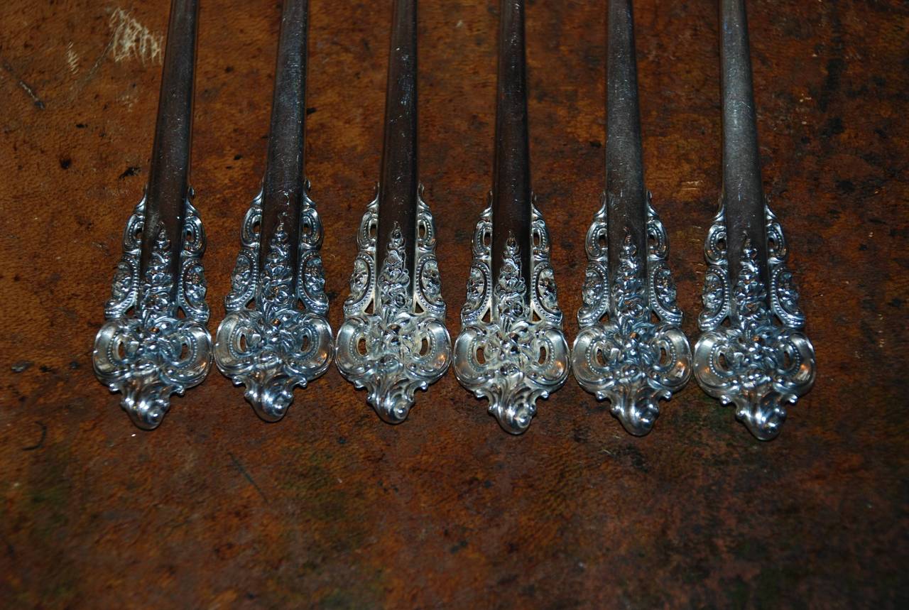 Set of 6 Antique American Sterling Silver Cocktail Forks