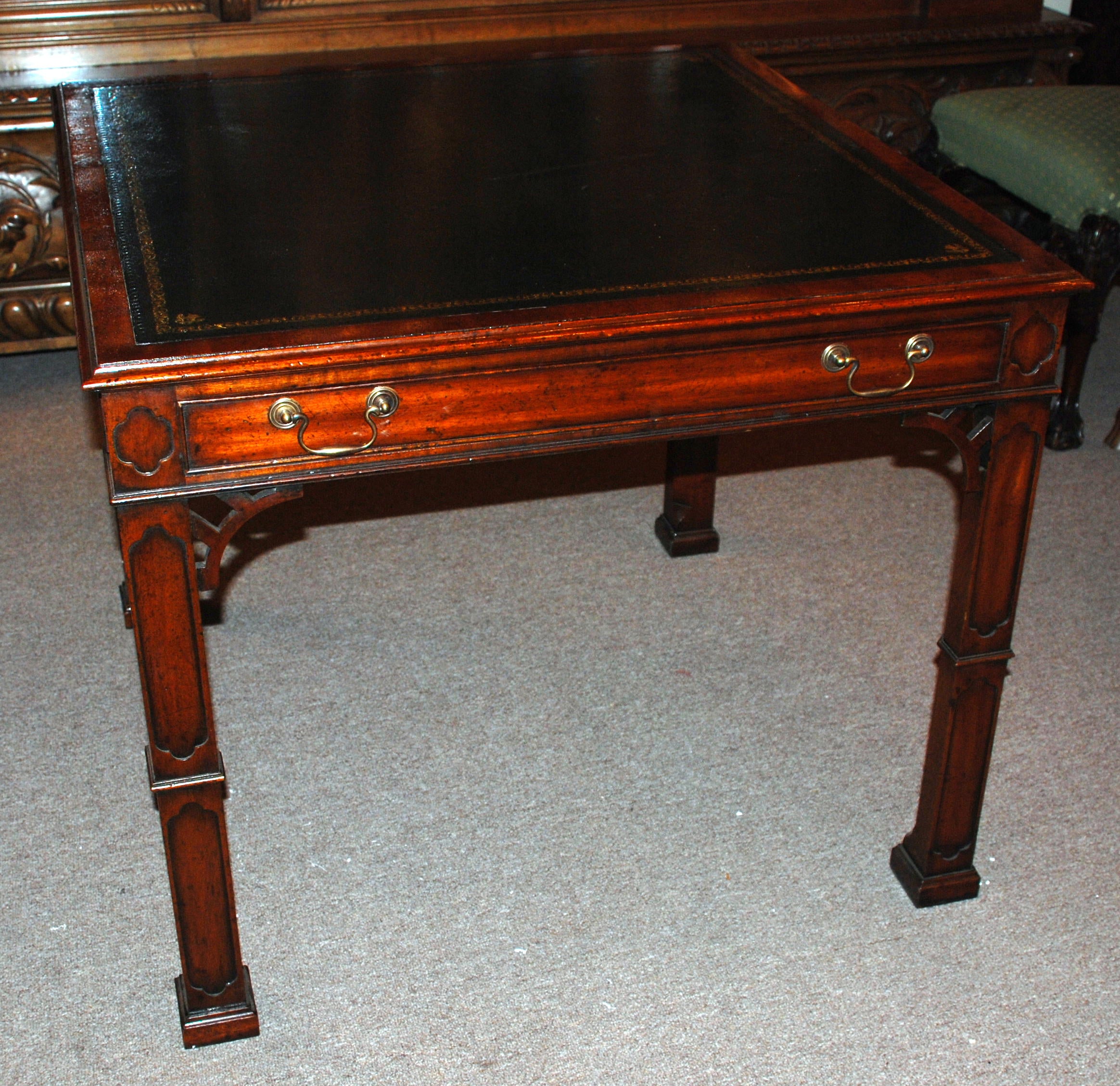 English Handmade Mahogany Card Table with Leather Top