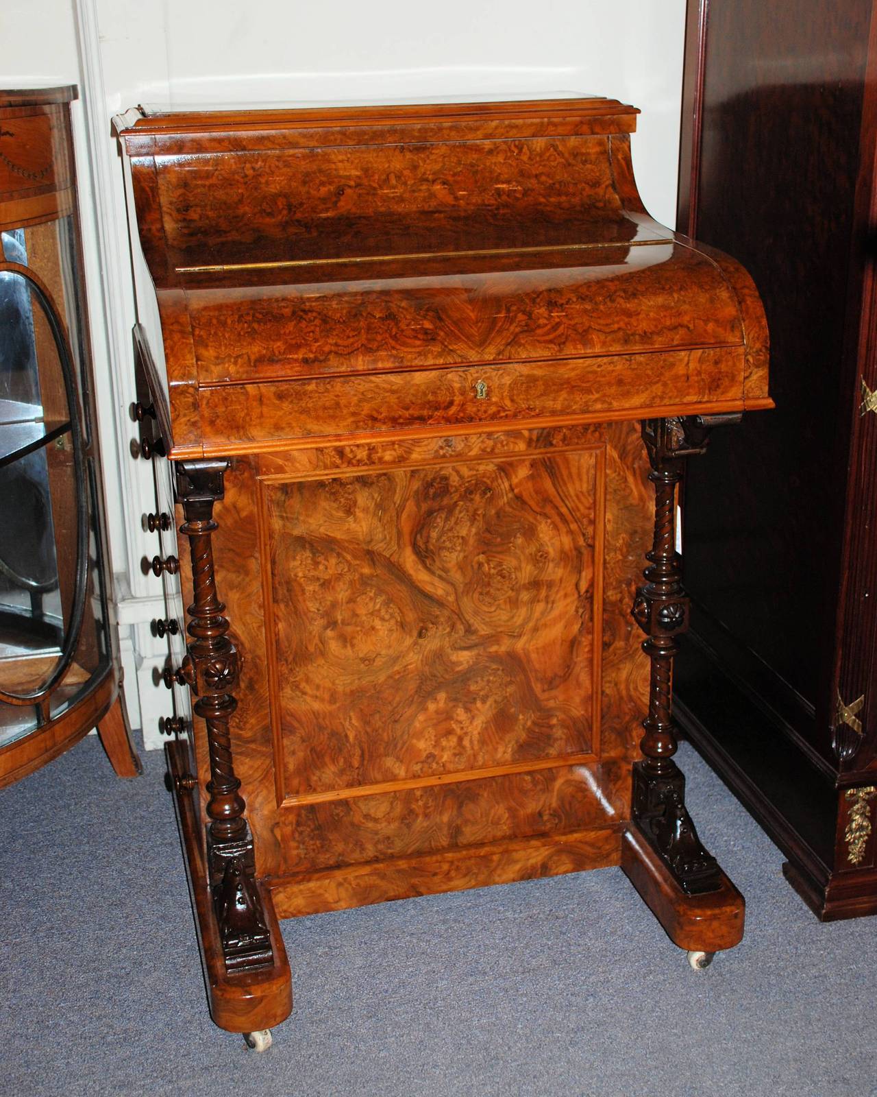 Antique Victorian Burled Walnut Davenport Desk