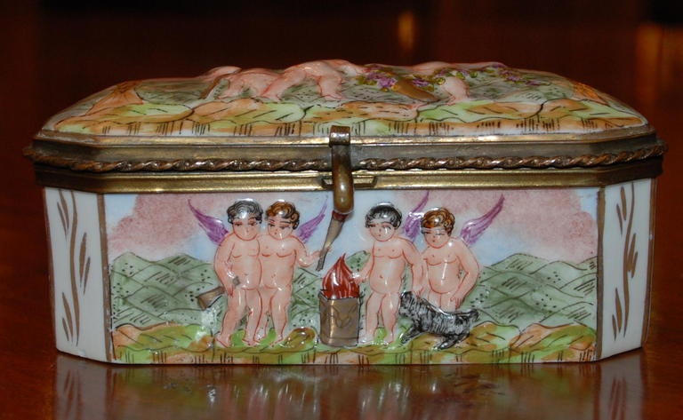 Antique Porcelain Box, manner of "Capo de Monte", c.1880