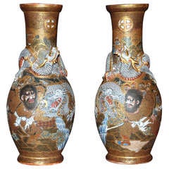 Pair Antique Satsuma Vases