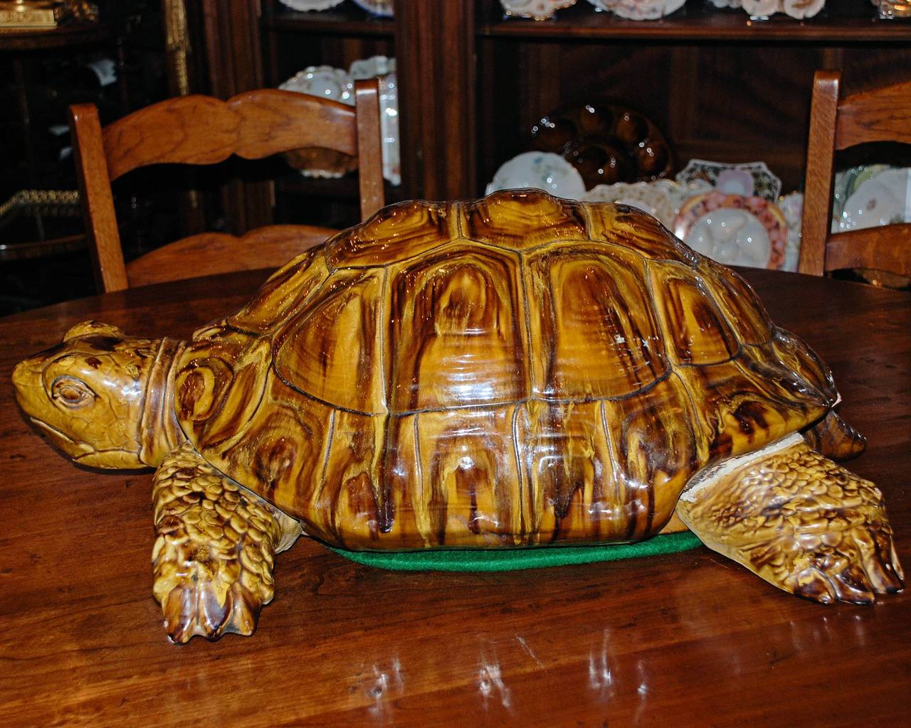 Antique French Majolica sea turtle figurine.
