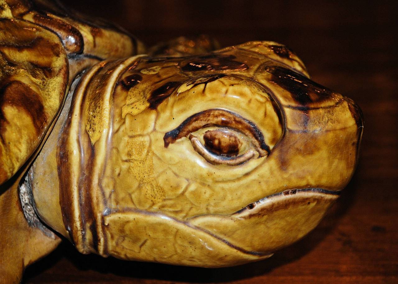 Majolica Sea Turtle Figurine In Excellent Condition In New Orleans, LA