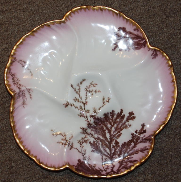 Antique French Charlie Fields Haviland Limoges Oyster Plate, Seaweed Design, c. 1900
