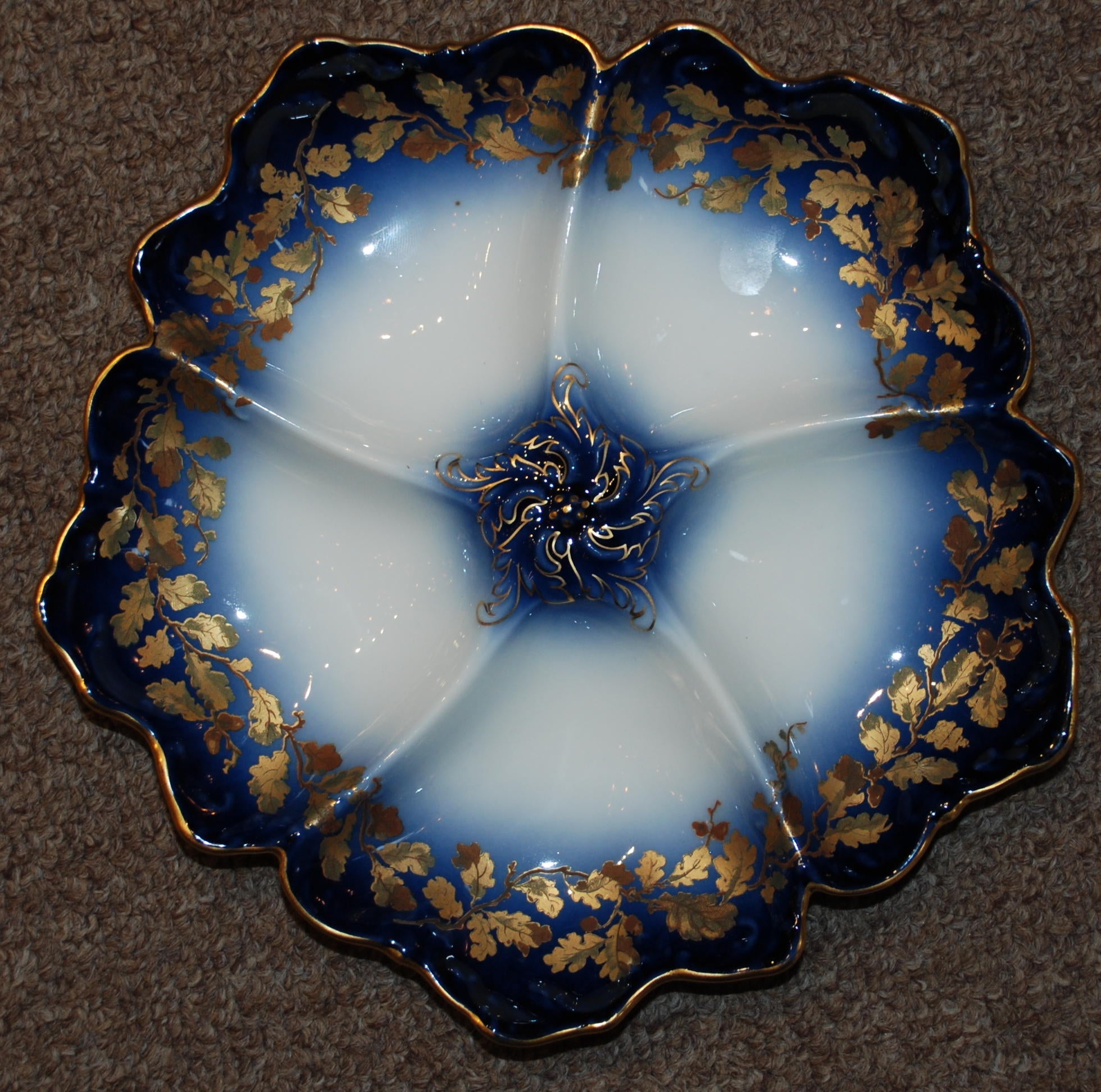 Antique French Limoges Oyster Plate, c. 1900, signed "Tressemaines and Vogt"