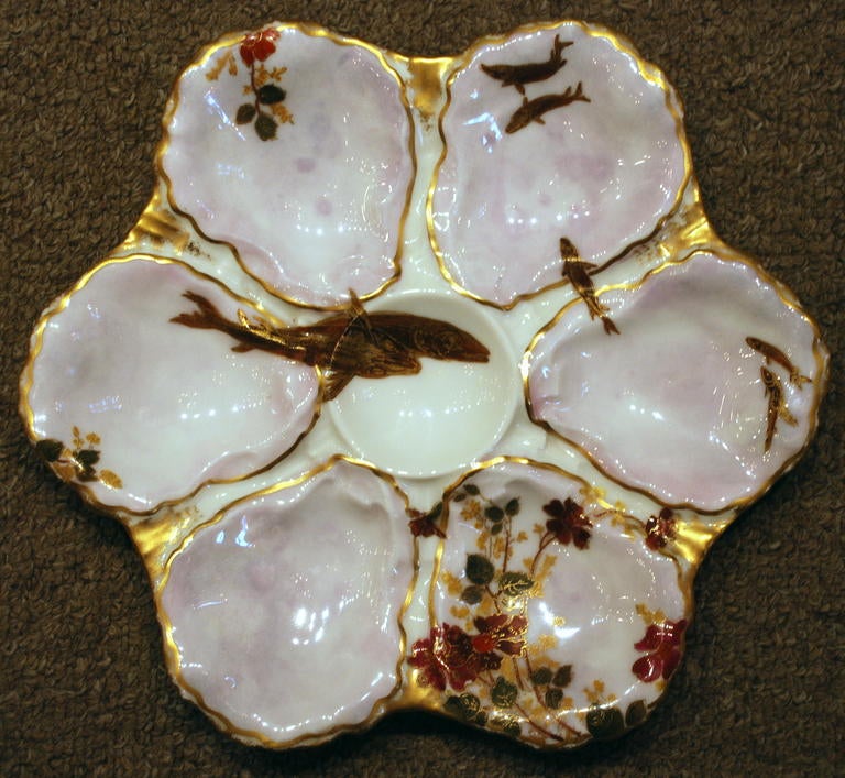 Antique French Limoges Oyster Plate, Made for Maple Co. London, circa 1890-1900