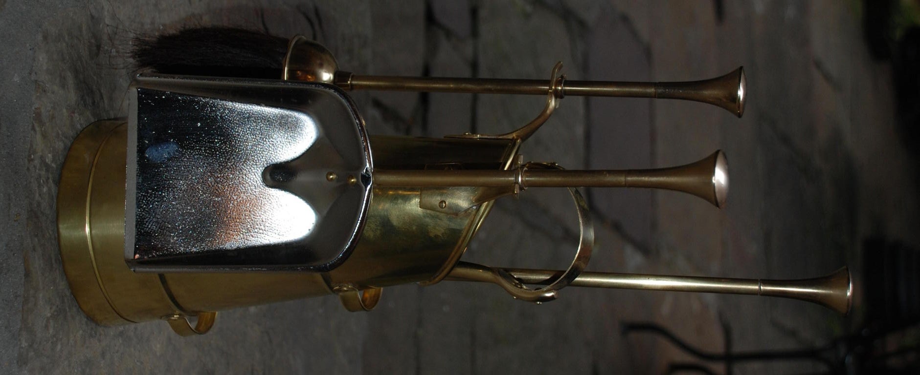 19th Century Antique English Brass Fireplace Tool Set, c. 1890s-1900s