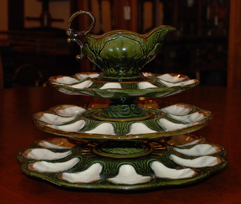 Antique French Faience 3 Tiered  Oyster Server