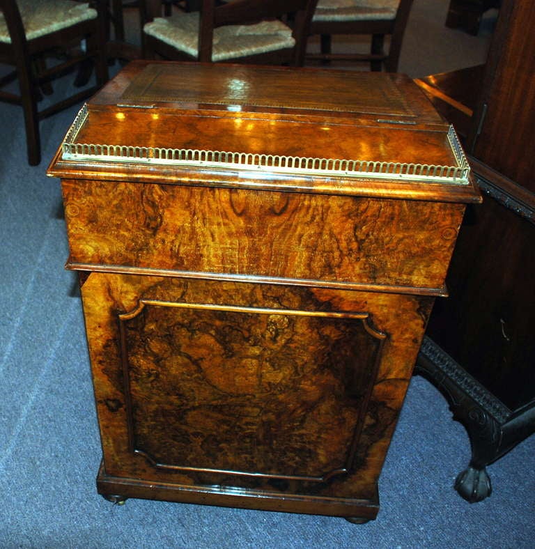 British Antique English Burled Walnut Davenport Desk , circa 1870