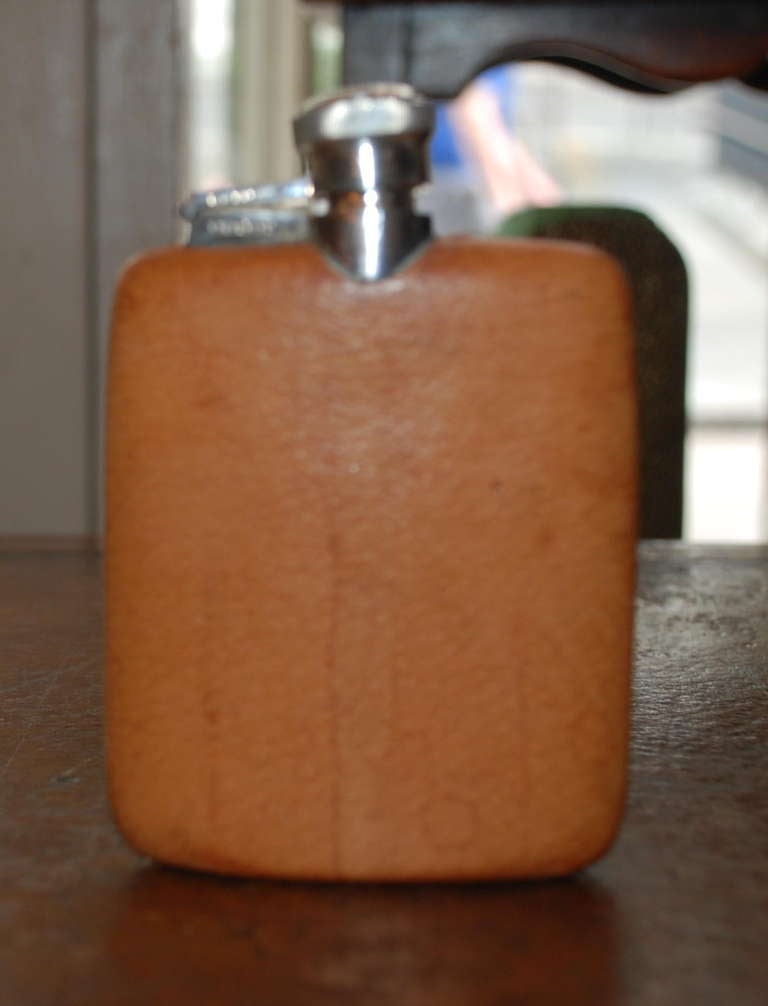 1930's English Leather and Sheffield Silver Plated Hip Flask