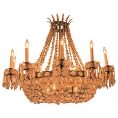 Estate French Bronze and Crystal Empire Style Chandelier