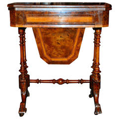 Antique English Victorian Burled Walnut Game Table