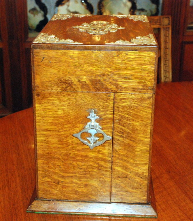 Oak Antique English Tantalus and Games Box